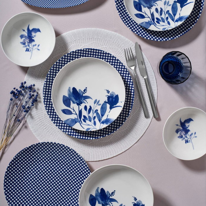 Hermia Juego de Cena de Porcelana 14 Piezas Azul y Blanco